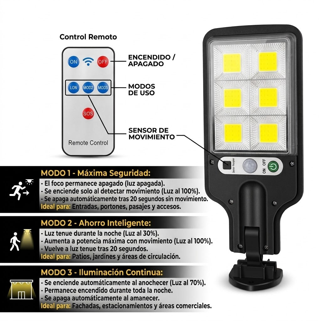 Foco Solar LED con Sensor de Movimiento Automático - Solare